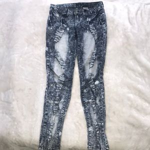 bleach washed ripped jeans